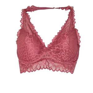 PINK Lace Bralette Size S D/DD Mauve Fully Opaque Halter Style Adjustable #B21